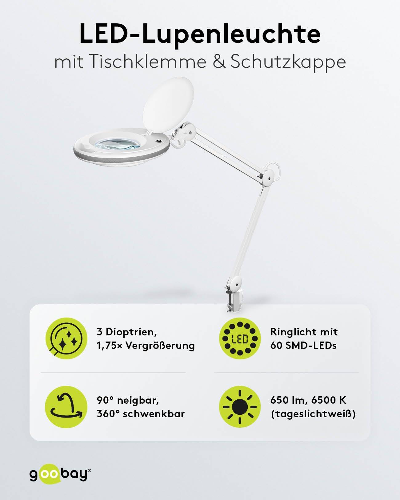 Goobay LED loeplamp | 650 lm | 8W | bureauklem | wit-1