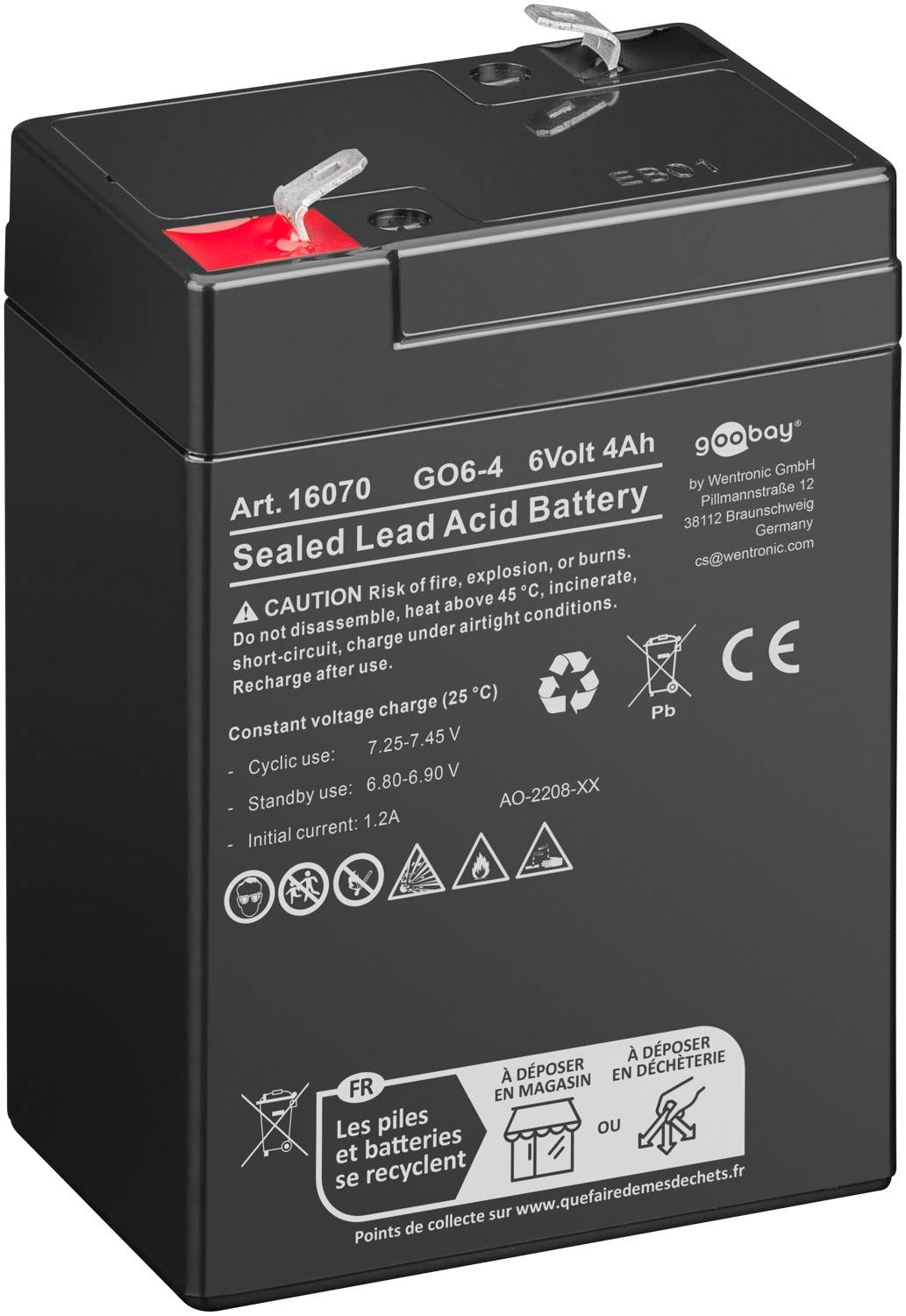 Goobay GO6-4 (4000 mAh, 6 V) - Faston (4,8 mm) loodaccu, BattG