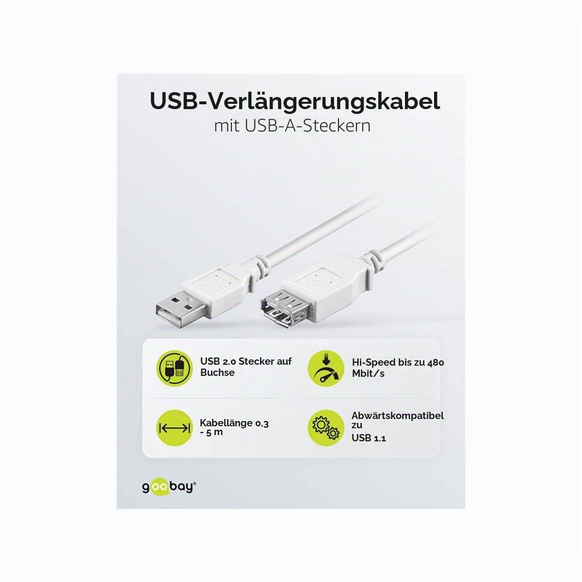 USB-A verlengkabel | USB2.0 | 10W | wit | 1,8 meter-5