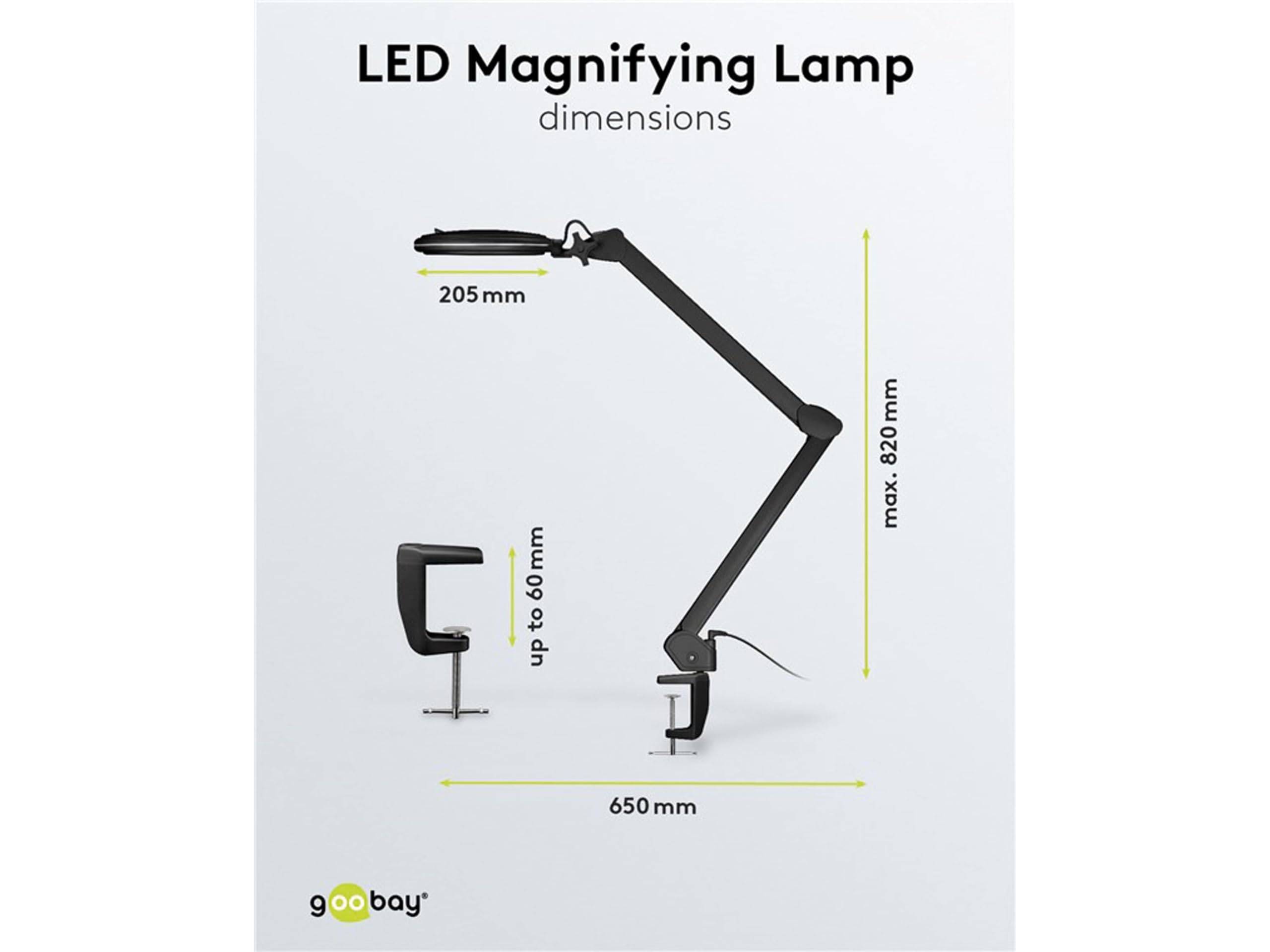 Goobay LED-klemloeplamp, 10 W, zwart - 800 lm, helderheid en lichtkleur instelbaar, 127 mm glazen lens, 1,75x...-5