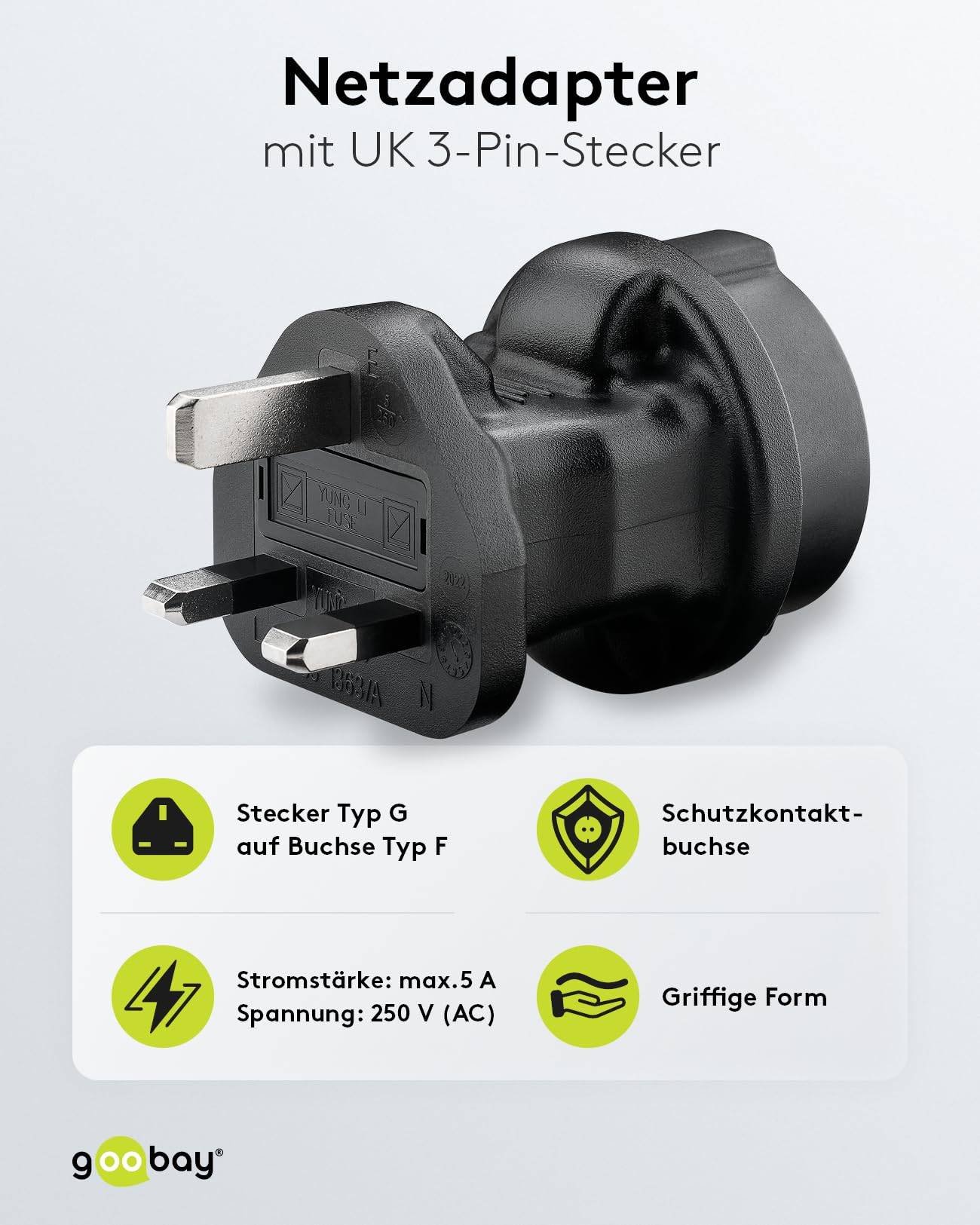 Goobay 95307 Reisstekker Goobay 95307 Reiseadapter UK Reisestecker Schutzkontakt auf UK Typ G Netzadapter-1