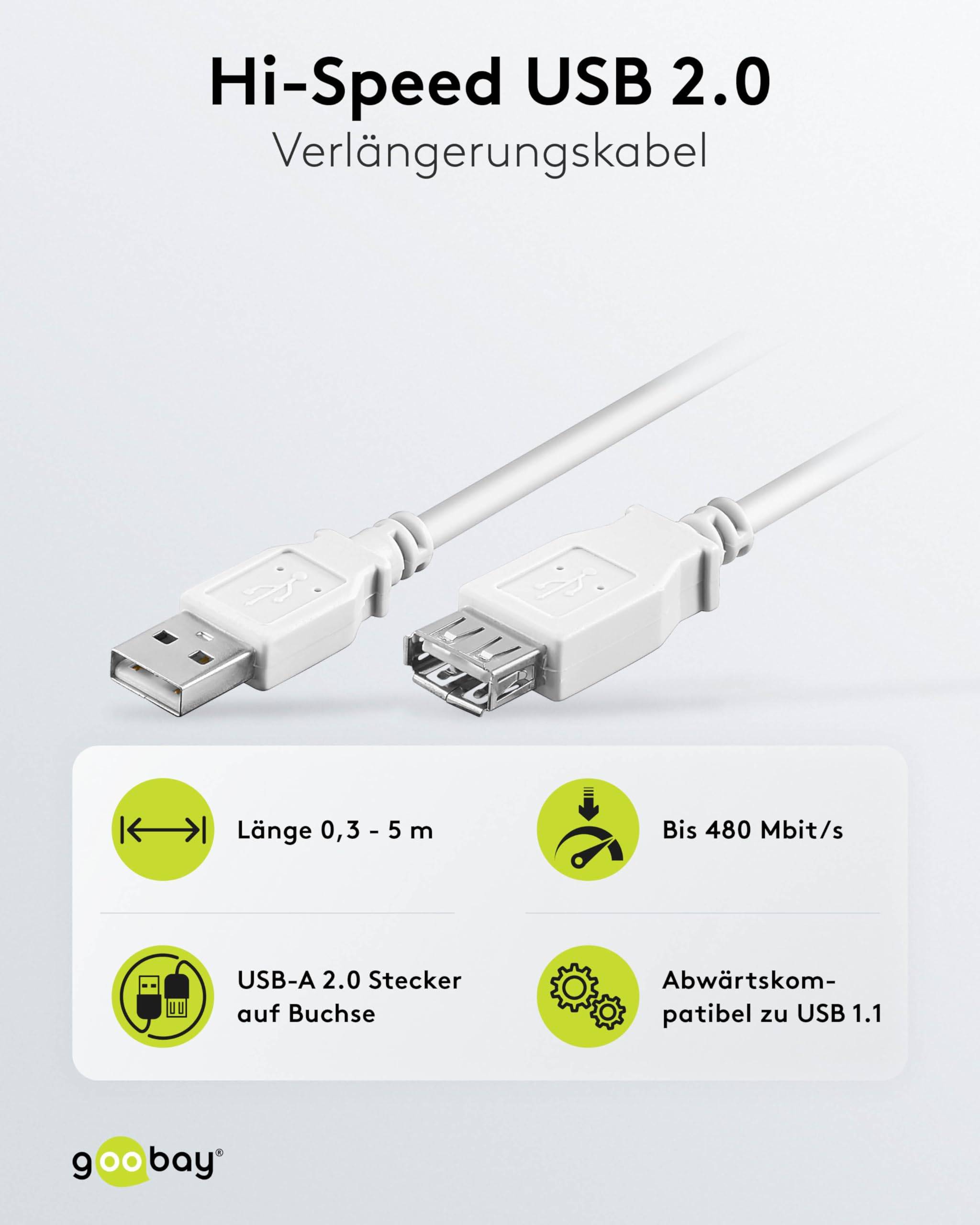 GOOBAY USB-EXT/0.3WH Kabel; USB 2.0; USB-A aansluiting,USB-A-stekker; 0,3m; wit; Cu - 1 stuk-1