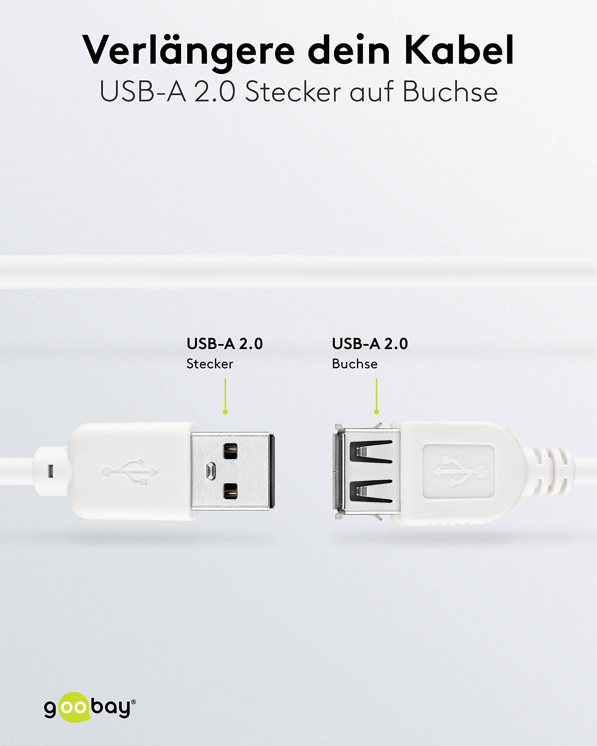 GOOBAY USB-EXT/0.3WH Kabel; USB 2.0; USB-A aansluiting,USB-A-stekker; 0,3m; wit; Cu - 1 stuk-2