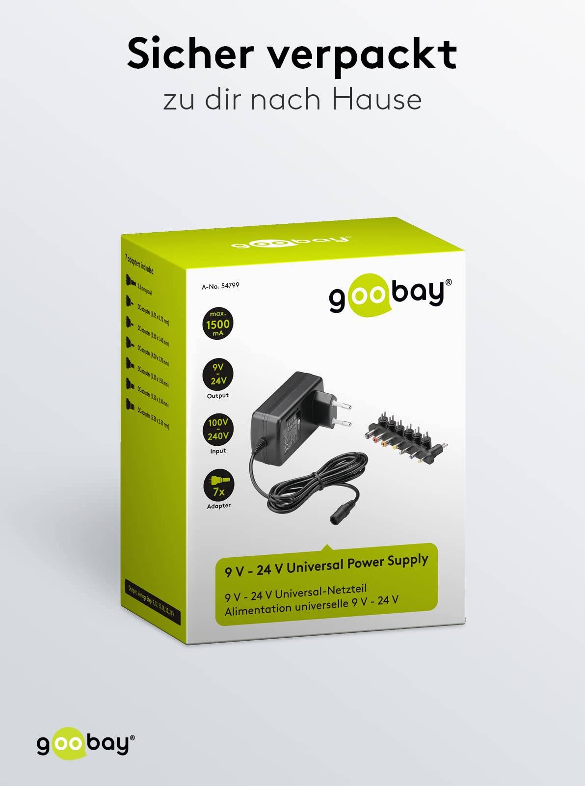 9 V - 24 V universele voeding incl. 7 DC-adapters - max. 24 W en 1,5 A-2