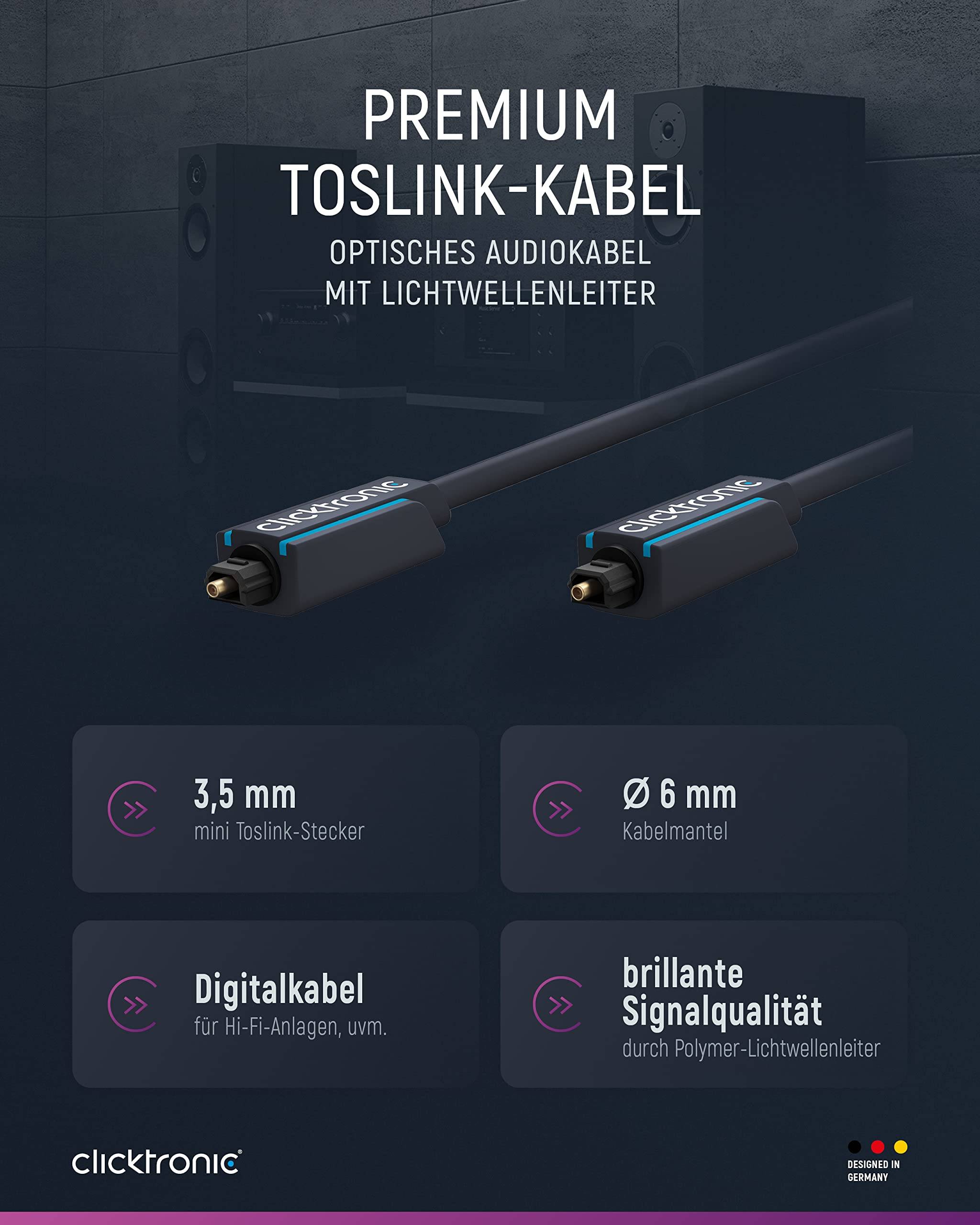 Clicktronic Toslink-Kabel Premium-Kabel | 1x Toslink-Stecker 1x Toslink-Stecker | 0,5 m | Polymer-Lichtwellenleiter 0.5-1