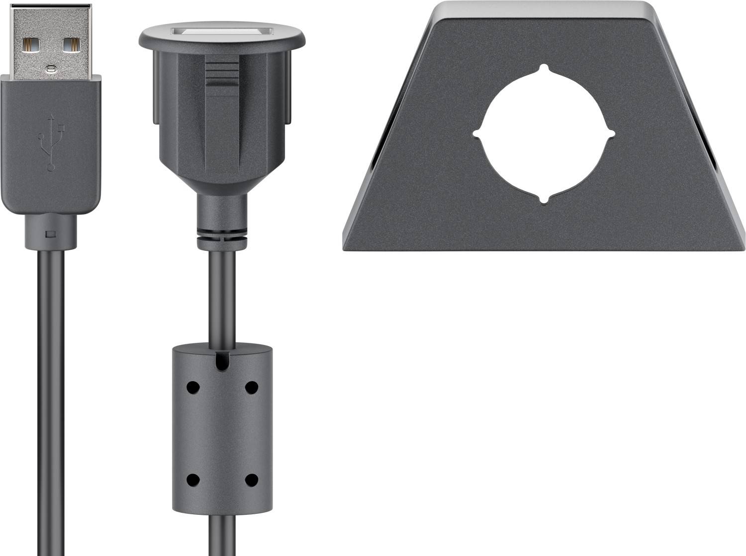 USB-A verlengkabel | opbouwmontage | USB2.0 | 2,5W | zwart | 2 meter-0