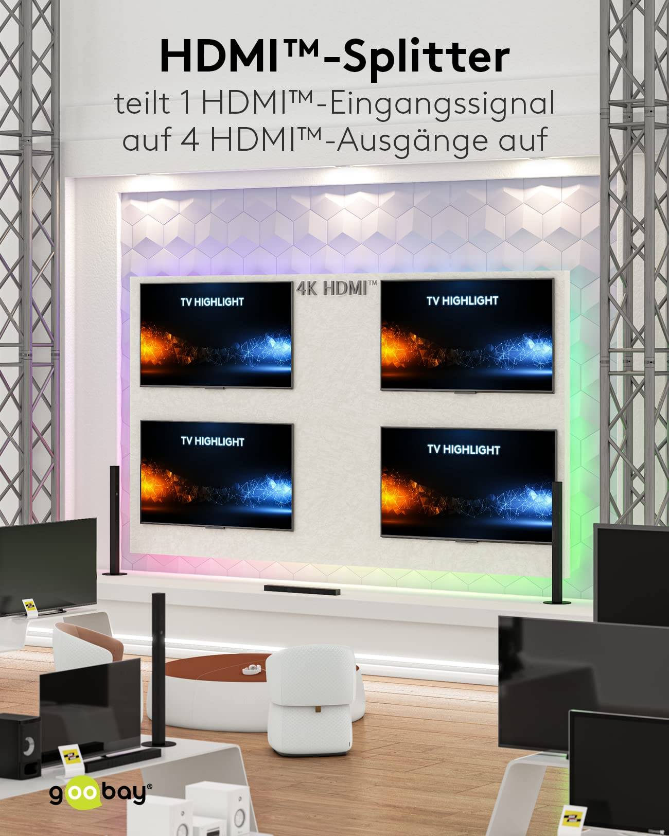 Goobay HDMI splitter 1 naar 4 - HDMI2.0 (4K 60Hz + HDR) / zwart-2