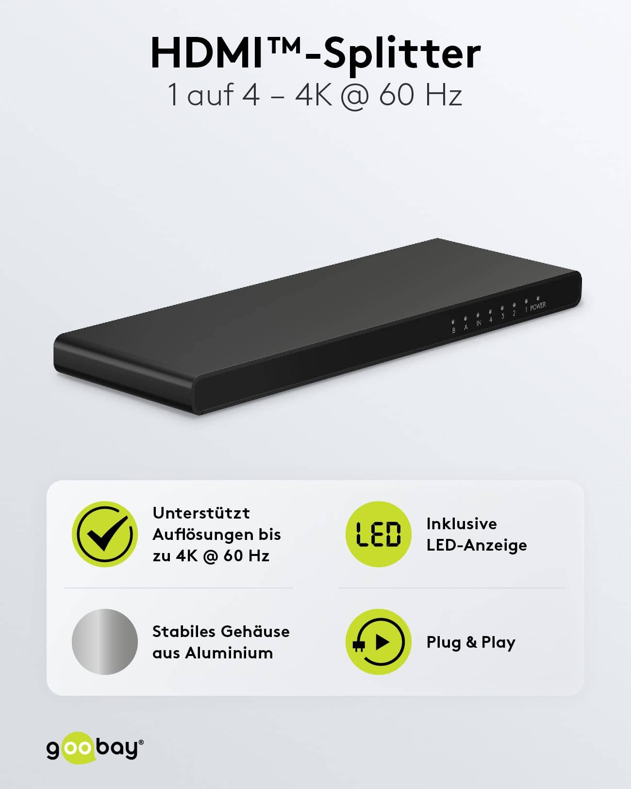 Goobay HDMI splitter 1 naar 4 - HDMI2.0 (4K 60Hz + HDR) / zwart-3