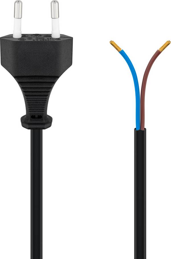 CEE 7/16 - 2-aderig open eind stroomkabel - 2x 0,75mm / zwart - 1,5 meter