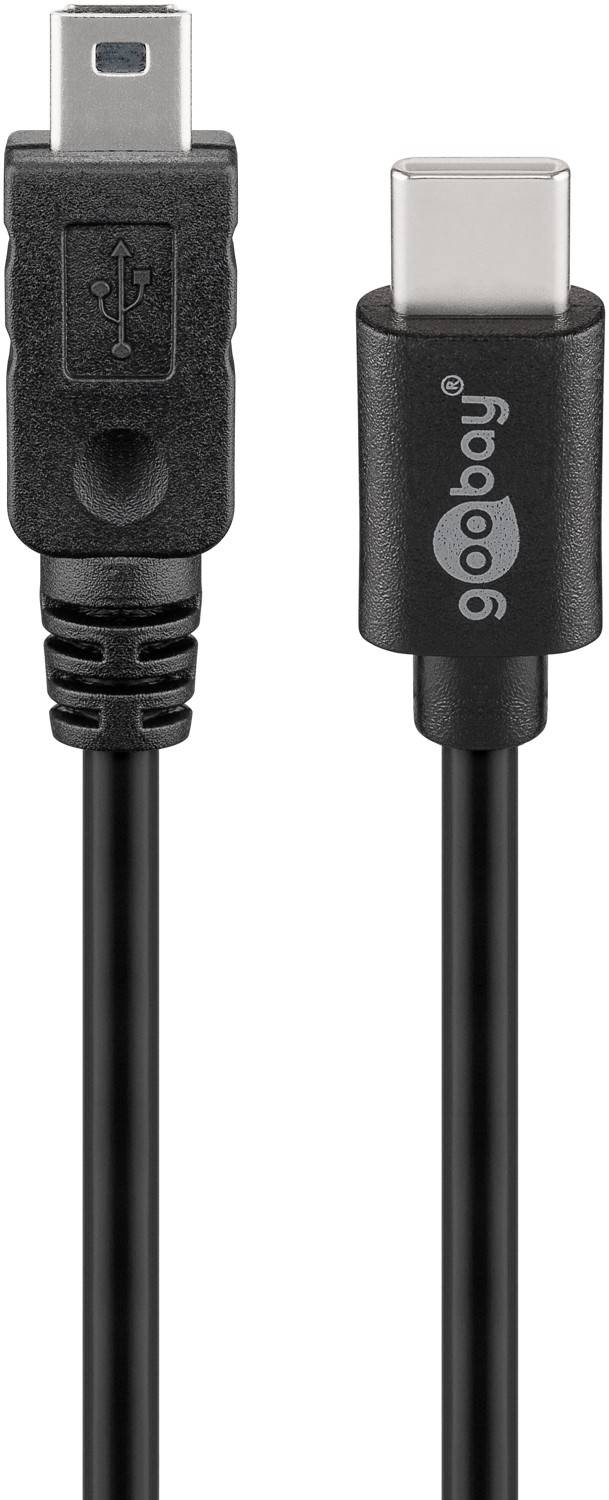 USB Mini B naar USB-C kabel - USB2.0 - tot 3A / zwart - 0,50 meter