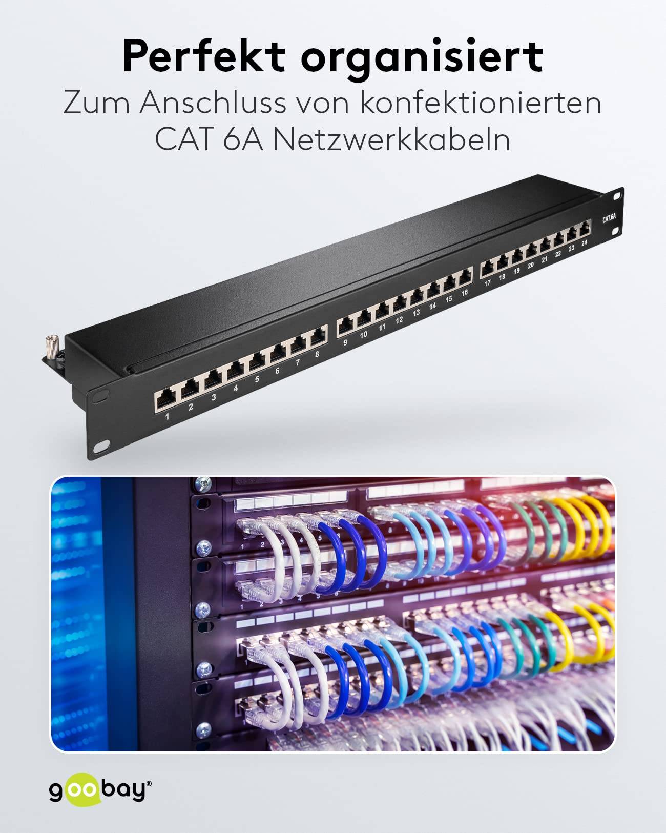 Goobay CAT 6a 19-Zoll (48,3 cm) Patch Panel, 24 Port, (1 HE) STP geschirmt, Schwarz Schwarz-5