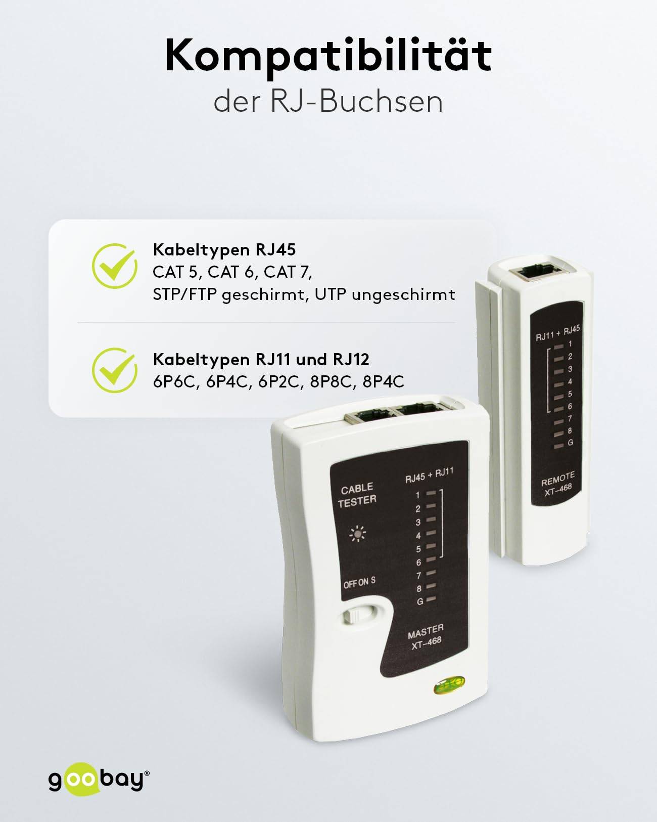 Goobay LAN kabeltester voor netwerkkabels - RJ45, RJ12 en RJ11-4