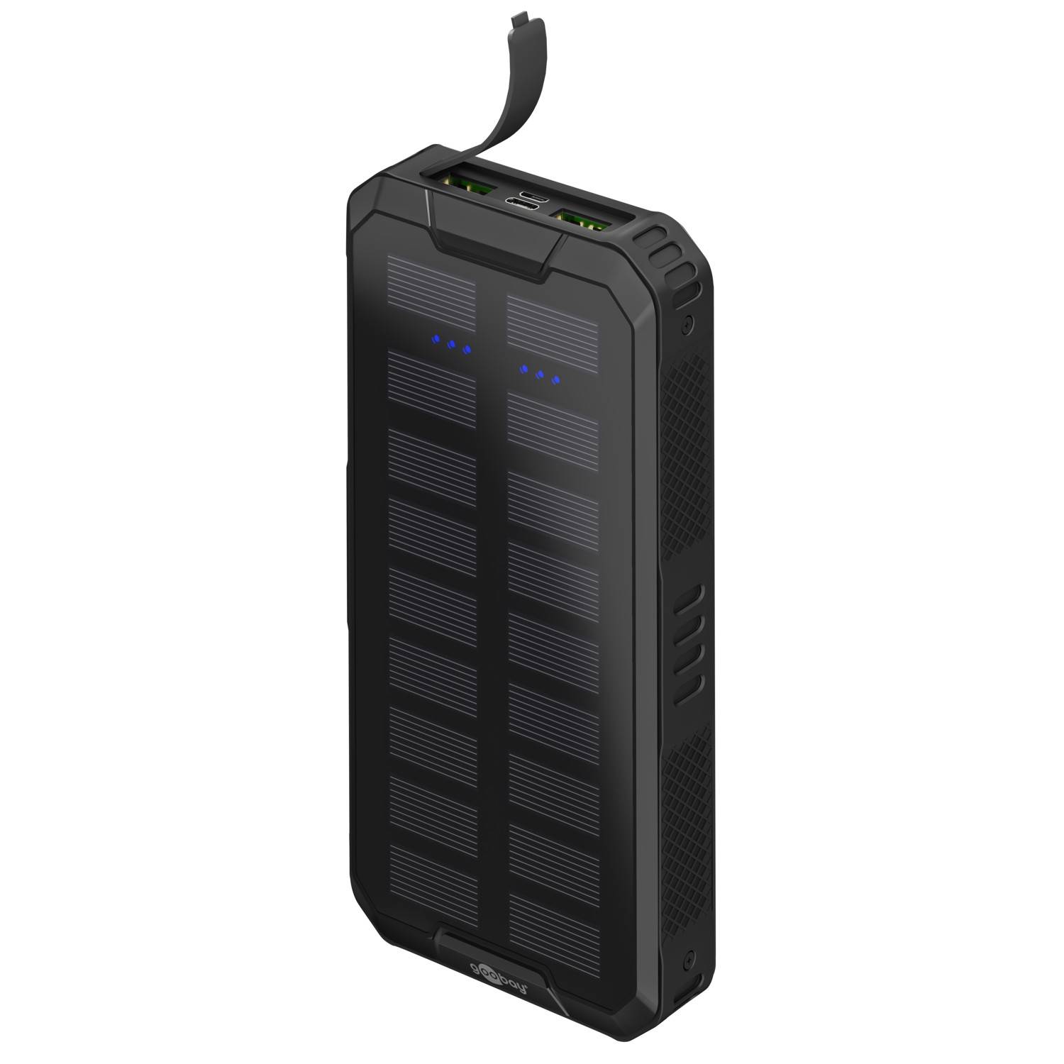 Goobay Powerbank Fast Charge Solar met 2x USB-A en 1x USB-C (max. 3A) - 20.000 mAh / zwart