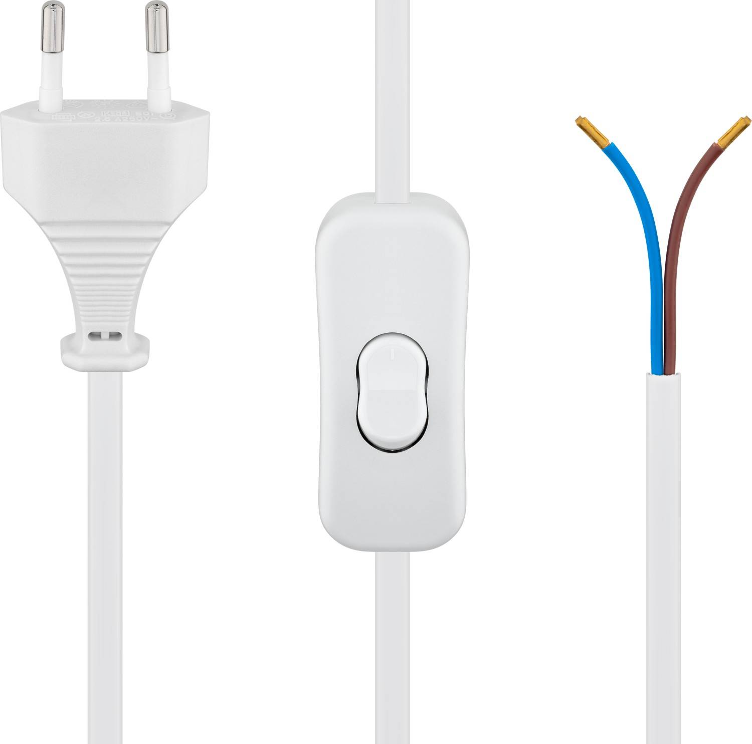 Goobay Kabel mit Eurostecker zum Konfektionieren - mit Schalter, 1,5 m, Weiß Eurostecker (Typ C, CEE 7/16) > lose Kabele
