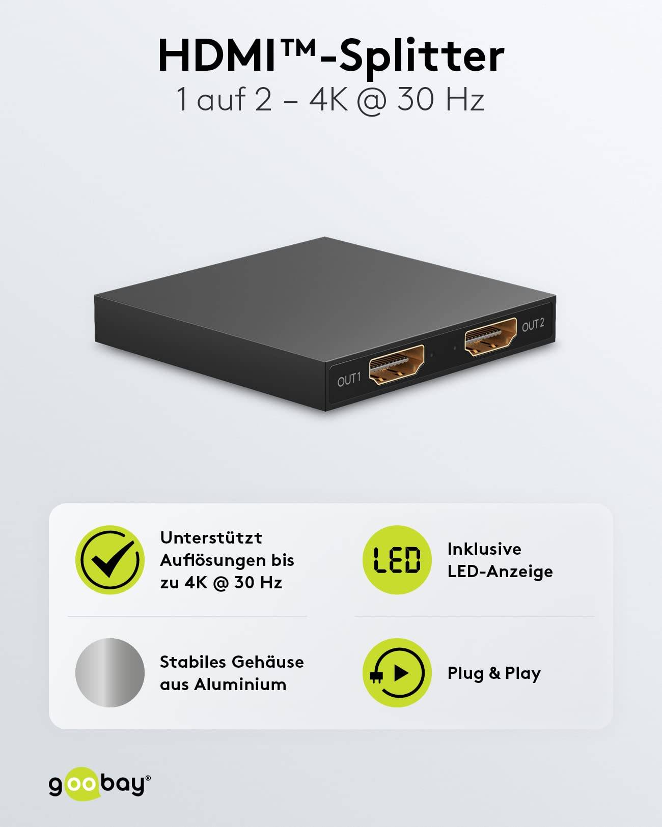 Goobay HDMI splitter 1 naar 2 - HDMI1.4 (4K 30Hz) / zwart-4