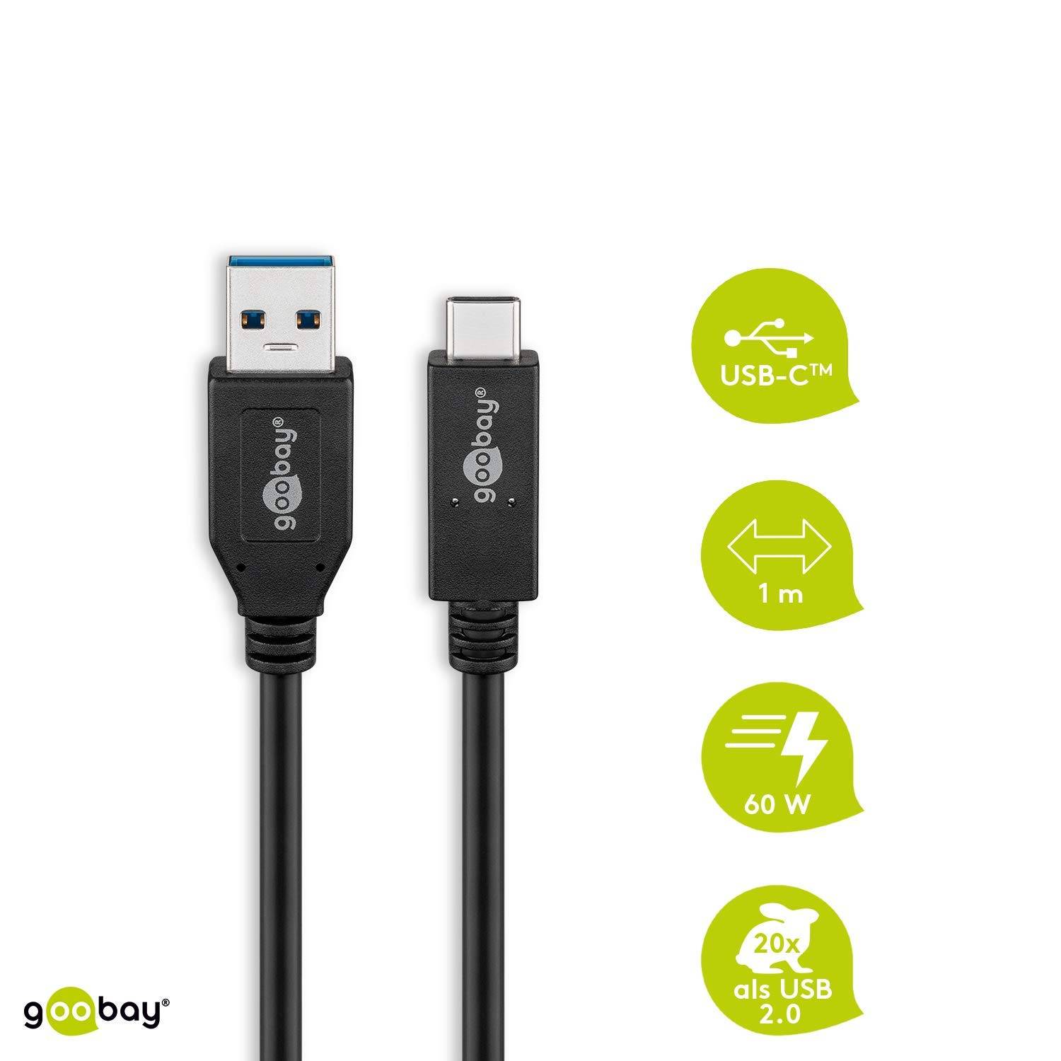 USB-C - USB-A kabel | USB3.1 10 Gbps | PD 60W | zwart | 1 meter-4