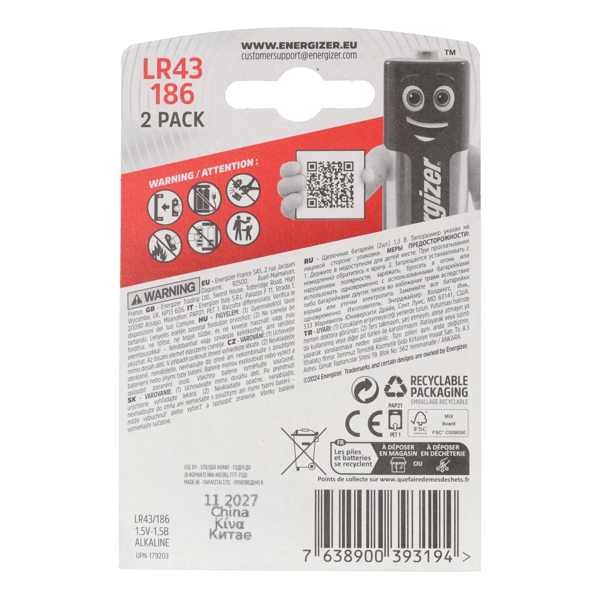 Batterij Energizer knoopcel 2xLR43 alkaline-1