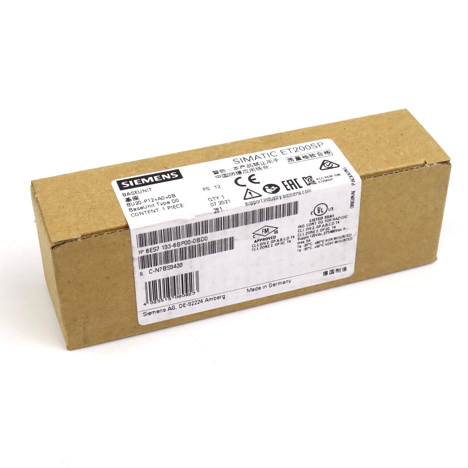 *** Onderdeel *** SIMATIC ET 200SP, Basisunit BU20-P12+A0+0B, BU-type D0, Push-In-klemmen