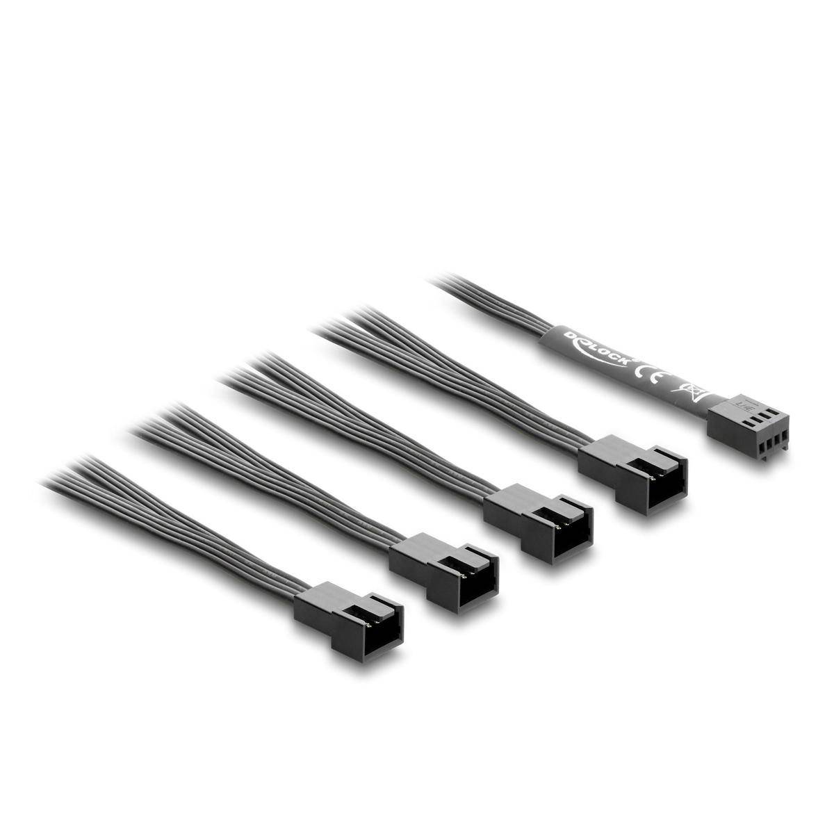 Delock Fan Cable splitter 1 x 4 pin PWM female to 4 x 4 pin PWM male black – 40 cm long with 20 cm branch-1