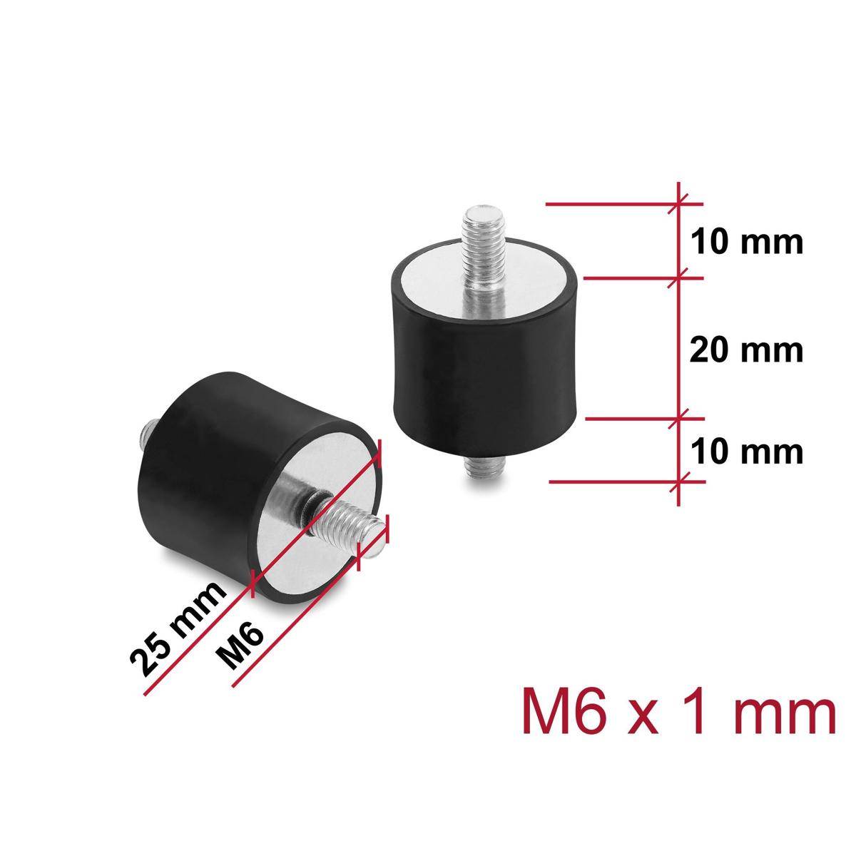 Delock Vibrationsdämpfer M6 x 1 mm D 25 x H 20 mm mit 2 x Außengewinde 4 Stück schwarz-1