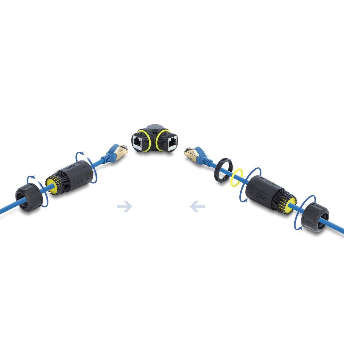 DELOCK kabelaansluiting RJ45 Bu > Bu Cat.6 M23x1,5mm 90° schroefdraad IP68-2