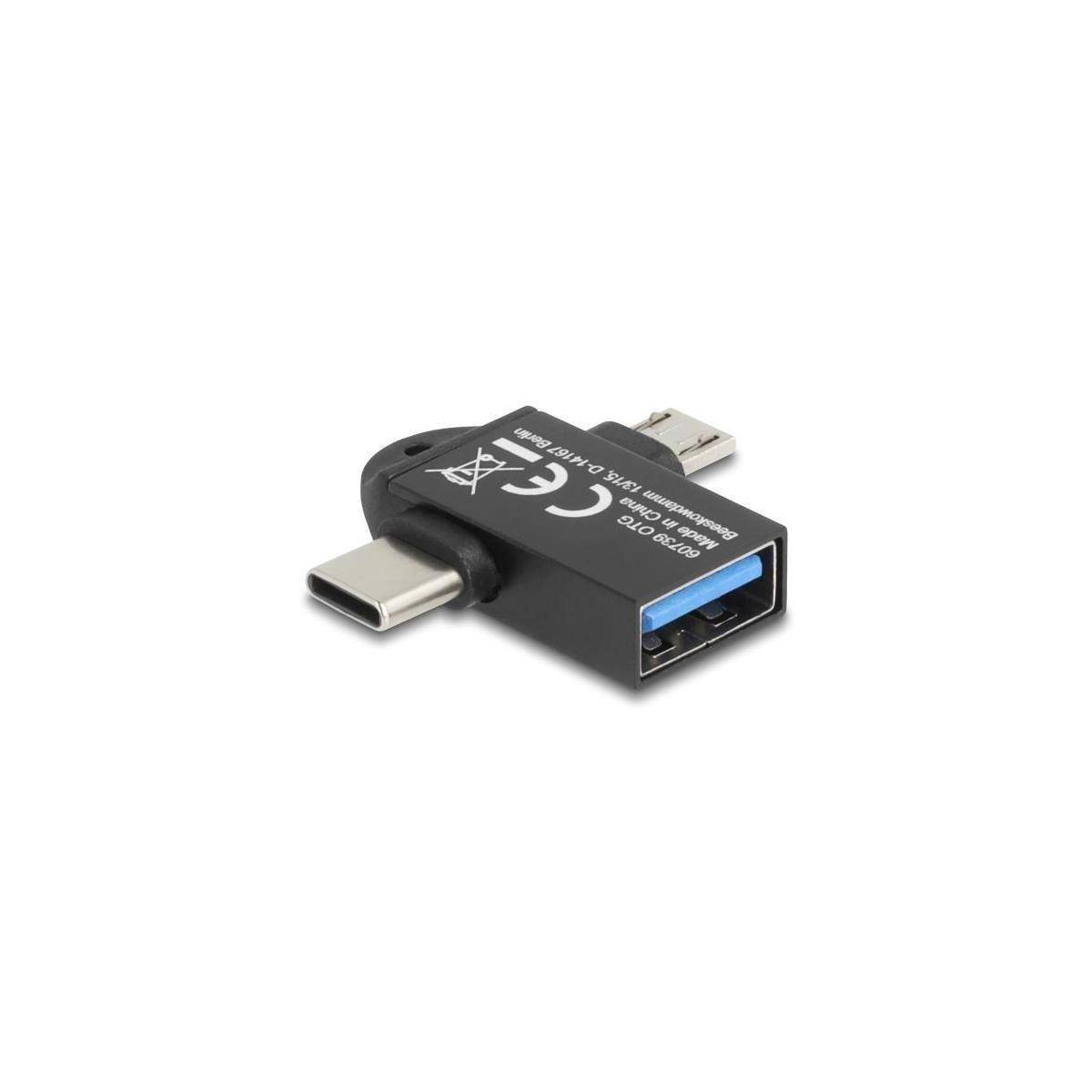 Delock Adapter USB 10 Gbps 2 in 1 USB-A female to USB Type-C™ male + USB Micro-B male OTG-1