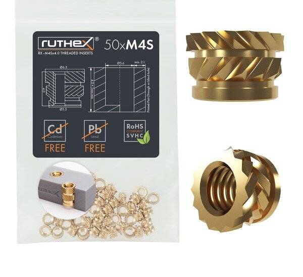 RUTHEX RX-M4SX4.0 - 3D Druck Gewindeeinsätze M4x4 Short 50 Stück-1
