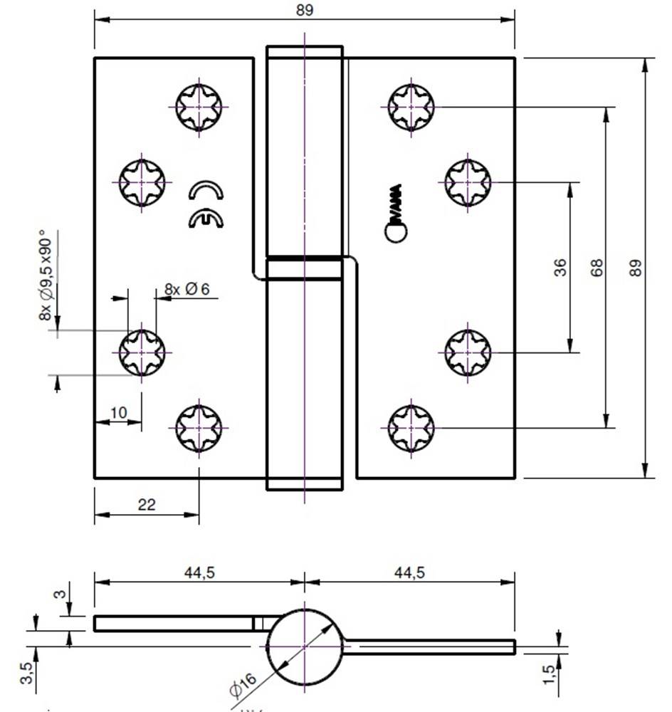 Paumelle 3401 Gezet Verz. Din Rs 89X89 Ivana 43491-1