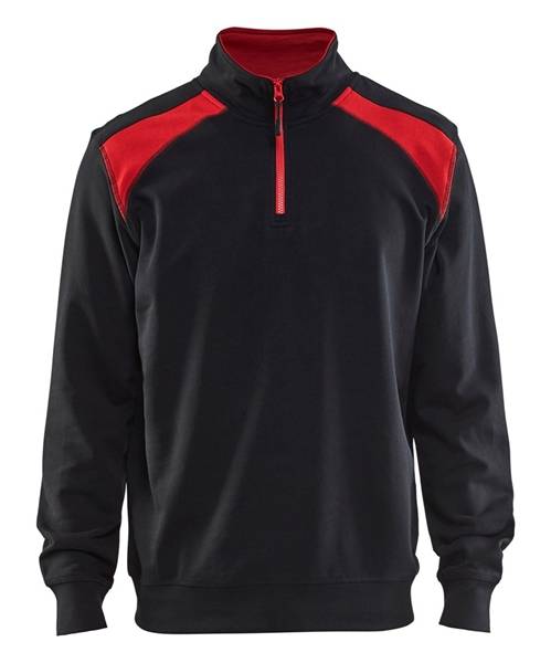 Blakläder Sweater Halve Rits 3353-1158-9956 Zwart / Rood Mt. S-0