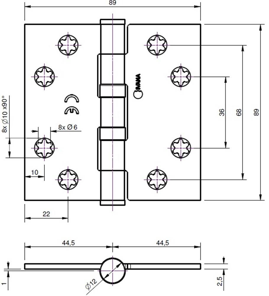 Scharnier Kogel Mess. 89X89 3303 Ivana 40318-1