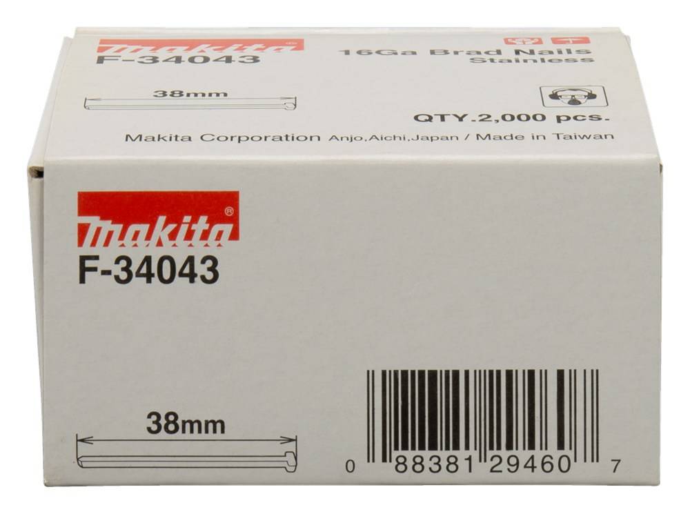 Brads Makita Rvs 1.3X1.6X38mm Pak=2000 Rvs F-34043-1