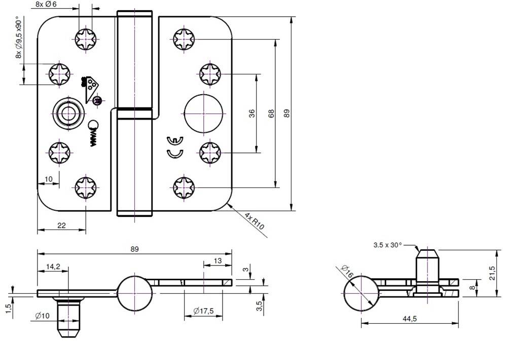 IVANA Paumelle 3402 Rvs Vh Spf Rh Gez 89X89 Din Ls-1