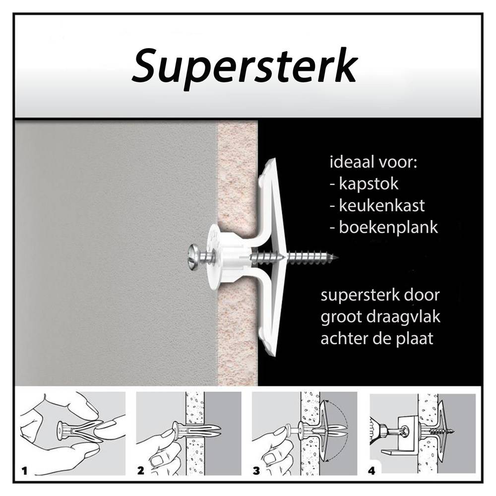 Hollewandpluggen Toggler Tb Tbv 9-13Mm Plaatdikte - 100 stuks-1