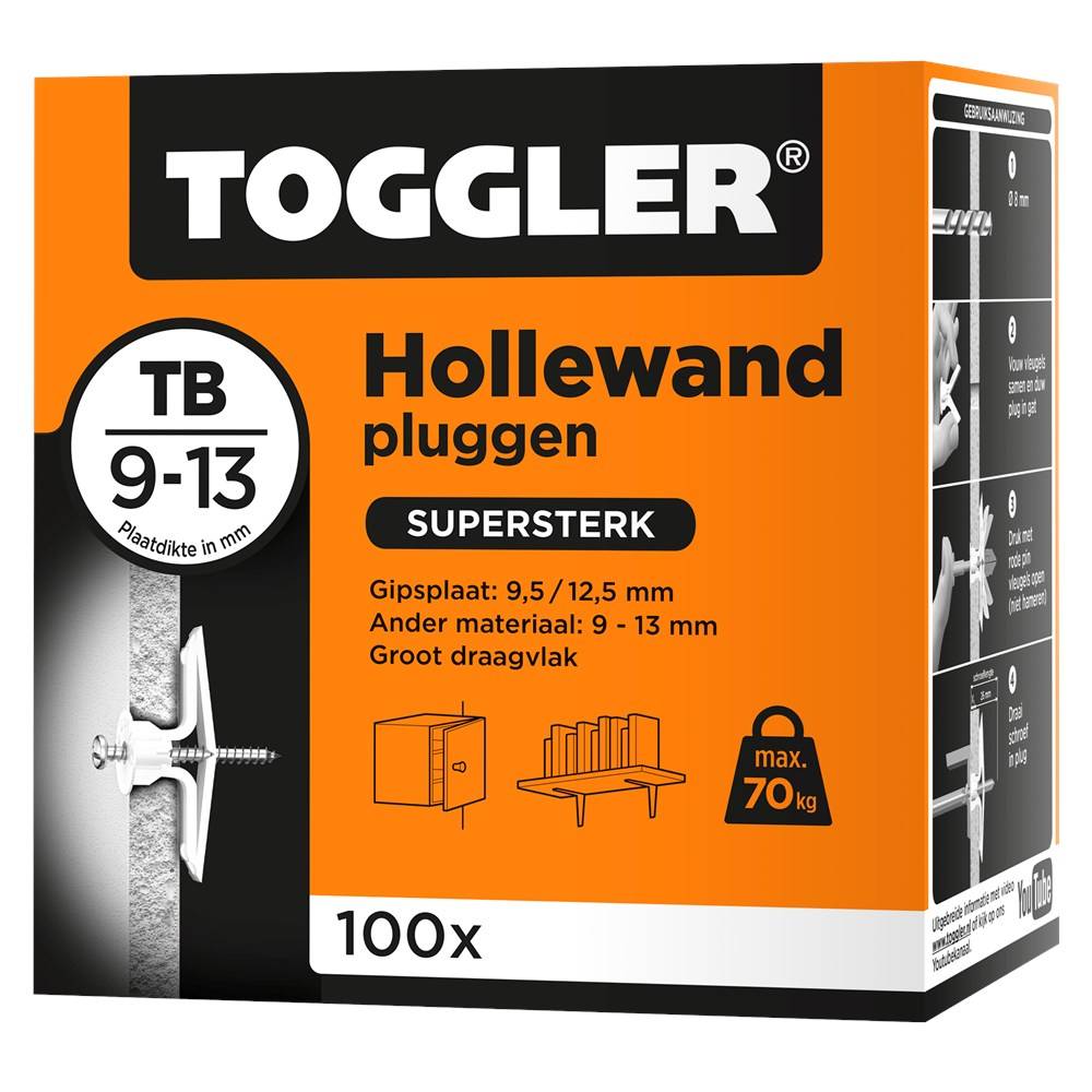 Hollewandpluggen Toggler Tb Tbv 9-13Mm Plaatdikte - 100 stuks-2
