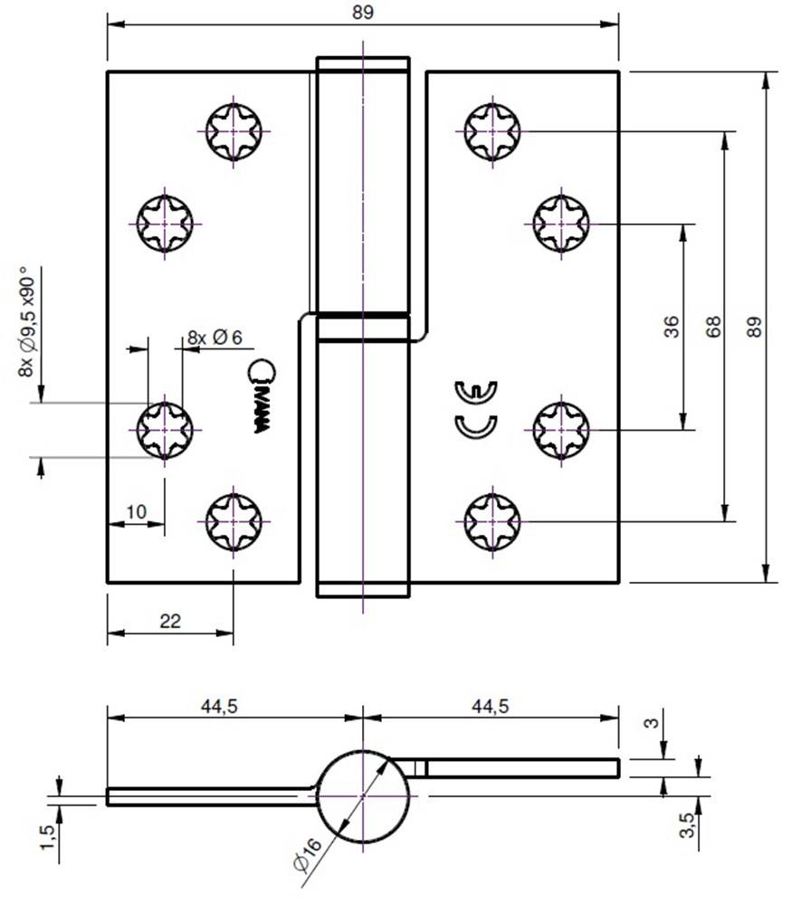 Paumelle 3401 Gezet Verz. Din Ls 89X89 Ivana 43492-1