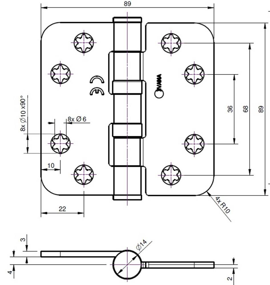 Scharnier Kogel Galv. Rh Vh 89X89 Los 3Mm Ivana-1