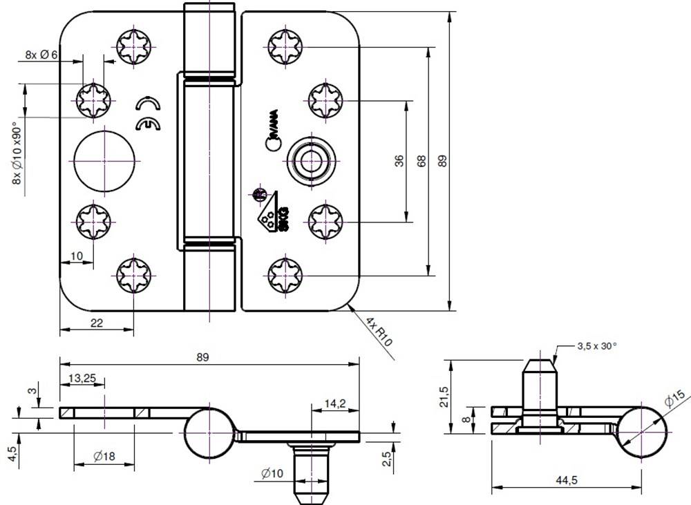 Ivana Top 140 Scharnier Rvs 89X89x3 Rh Vh 3-Dlg-1