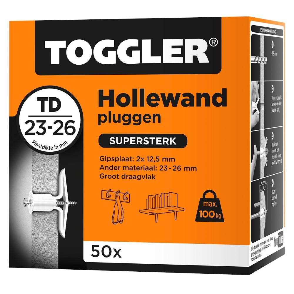 Hollewandpluggen Toggler Td Tbv 23-26Mm Plaatdikte - 50 stuks-1