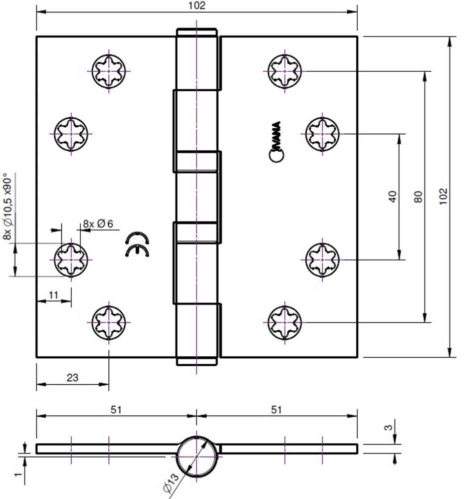 Scharnier Kogel Galv. 102X102 Ivana 39392-1
