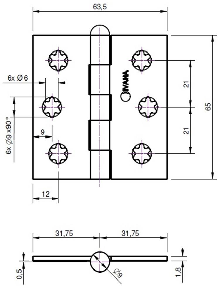 Scharnier Normaal Rvs 65X65 Rvs Pen Ivana 16204-1