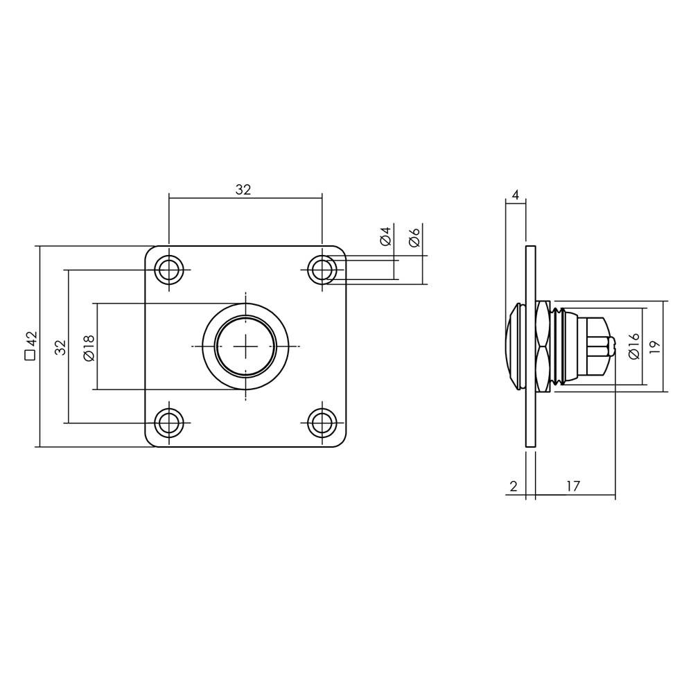 VAN LEEUWEN Beldrukker Vierkant 42Mm Rvs/Mat Zwart-1