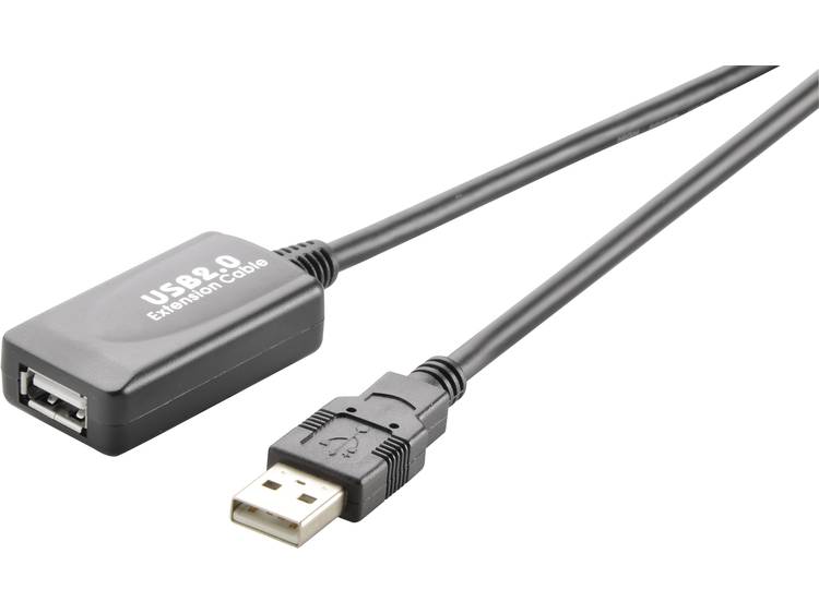 Renkforce USB 2.0 Verlengkabel [1x USB 2.0 stekker A 1x USB 2.0 bus A] 20 m Zwart Vergulde steekcont