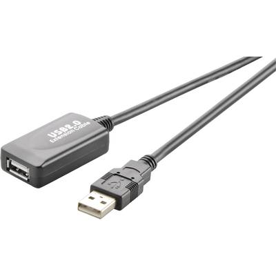 Renkforce USB-kabel USB 2.0 USB-A stekker, USB-A bus 15.00 m Zwart Vergulde steekcontacten RF-4080768