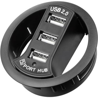 Goobay Inbyggnad 60mm USB 2.0-hub 3 poorten  Zwart