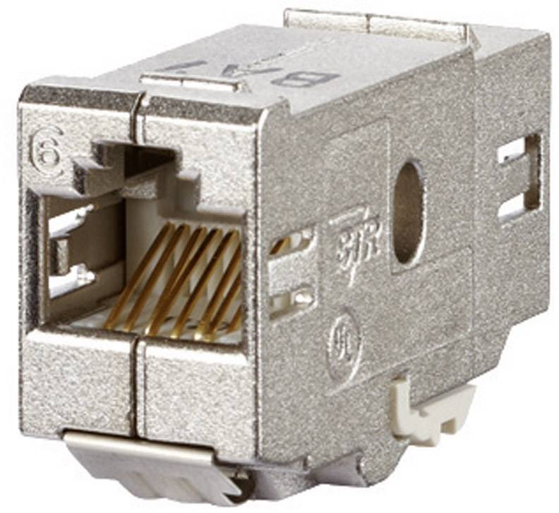Metalen RJ45-netwerkaansluiting, geschikt voor Ethernet-verbindingen, toont de pinbezetting en is geïntegreerd in computerhardware.