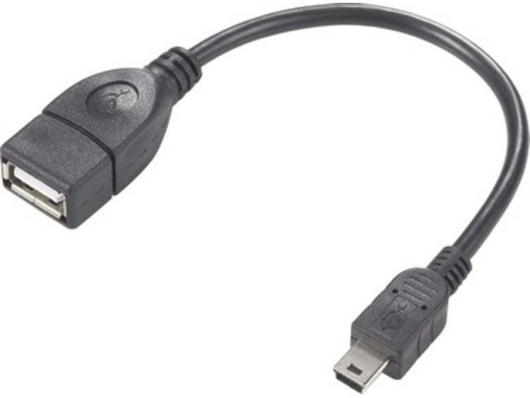 Renkforce USB 2.0 Aansluitkabel [1x USB 2.0 stekker mini-B 1x USB 2.0 bus A] 0.10 m Zwart Met OTG-fu