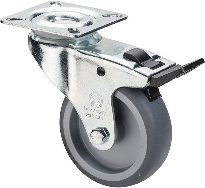 BS Rollen Zwenkwiel 75Mm Rubber M/Rem Grijs-5