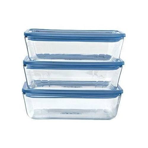 PYREX Set van 3 Opbergdozen met Deksel - Zero Plastic - Glas - Rechthoekig - 0,8 L-0