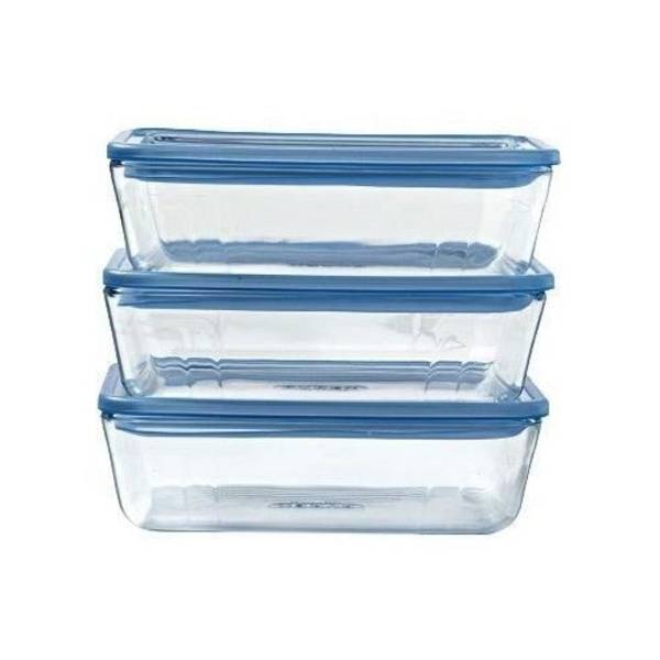 PYREX Set van 3 Opbergdozen met Deksel - Zero Plastic - Glas - Rechthoekig - 0,8 L