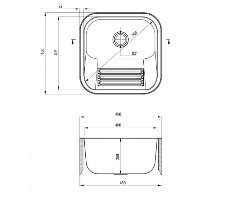 Deante Utility Spoelbak 45 x 45 cm RVS Wandmontage-2